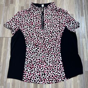 Weekends by Chico's Pink & Black Animal Print Quarter Zip Golf Polo Women’s XL